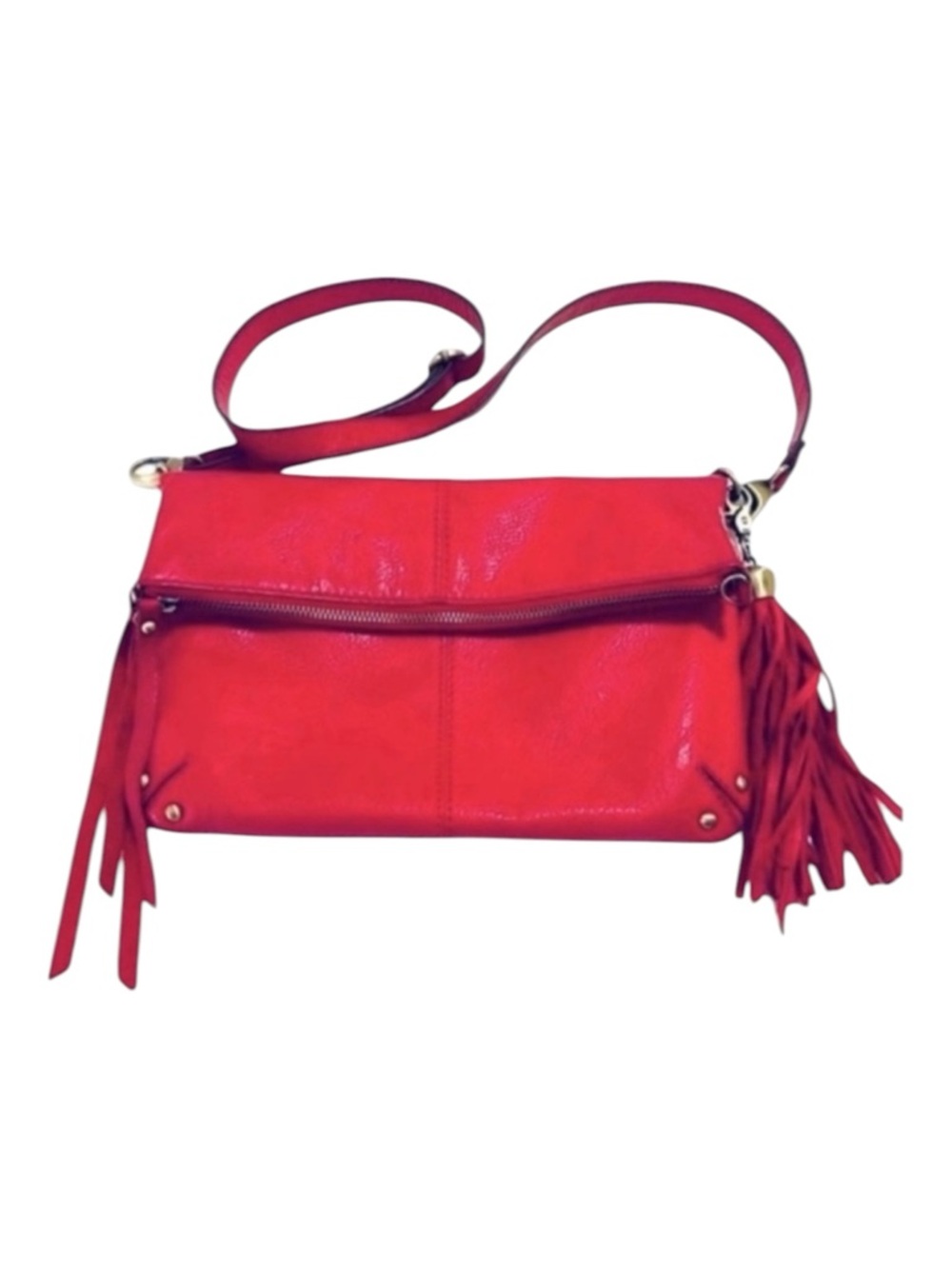 Lucky Brand Fold Over Crossbody Bag Convertible Leather Purse Red